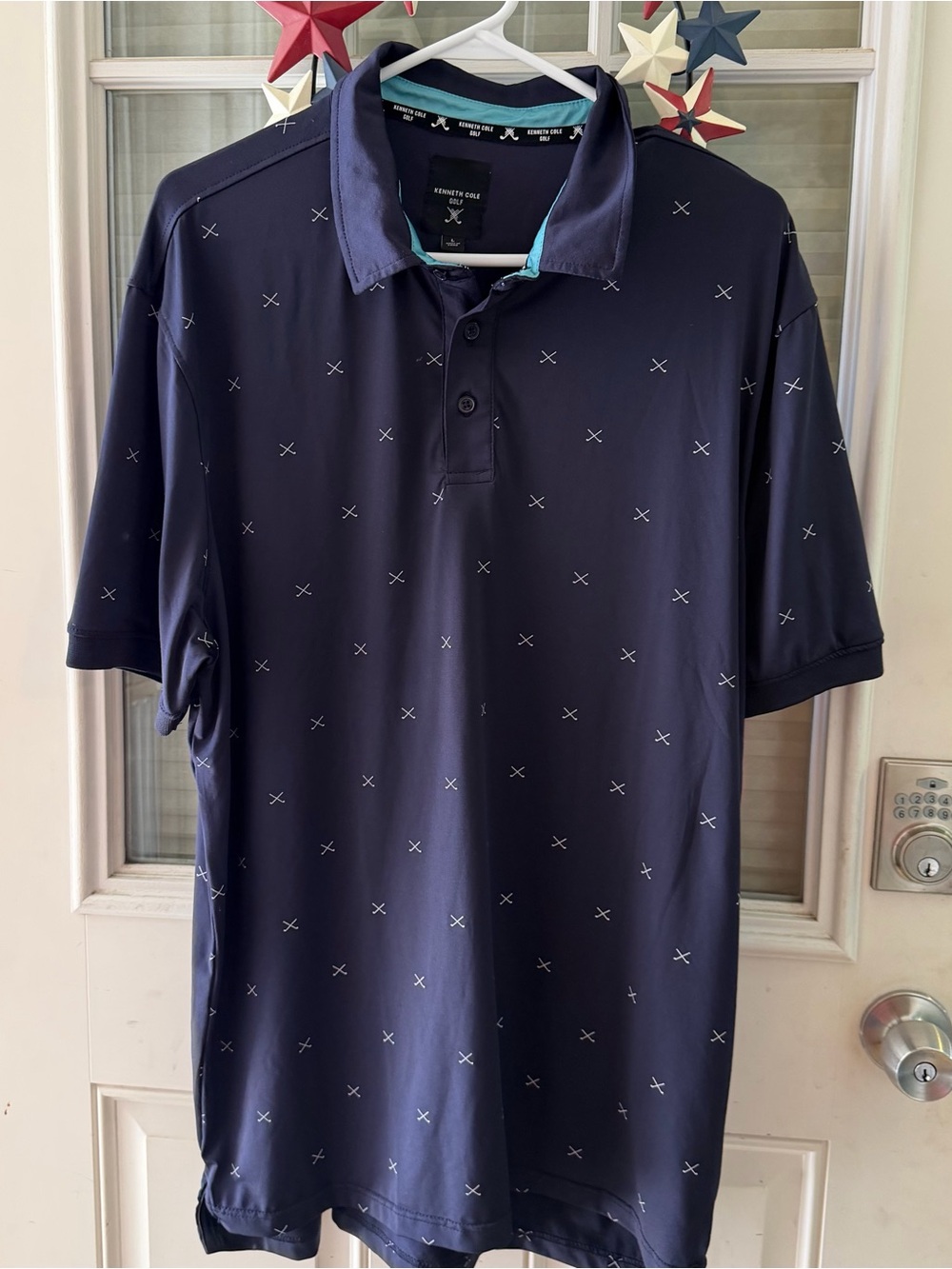 Kenneth Cole Navy Polo with Micro Cross Print